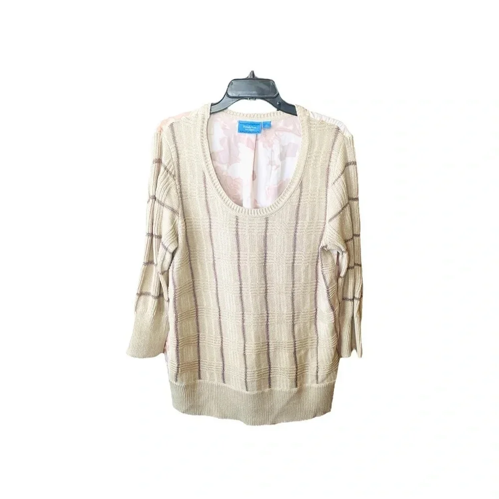 Simply Vera Wang mixed material women’s sweater 3/4 sleeve SZ XL beige/pink